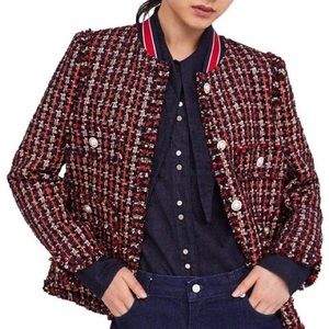 Zara red tweed XS baseball style jacket